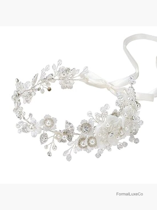 Pearl Bridal Headband Silver Crystal Flower Hair Accessories for Women main image 5